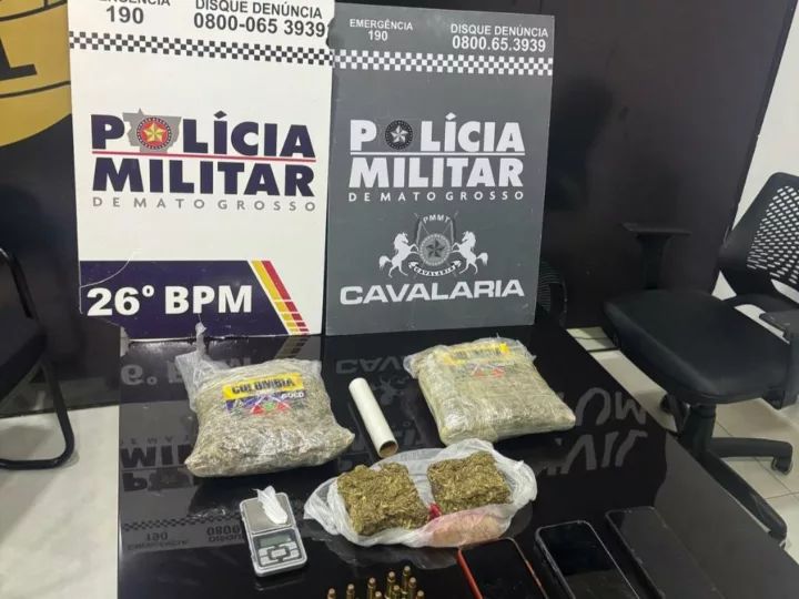 PM prende três homens com pacotes de maconha e munições em Nova Mutum