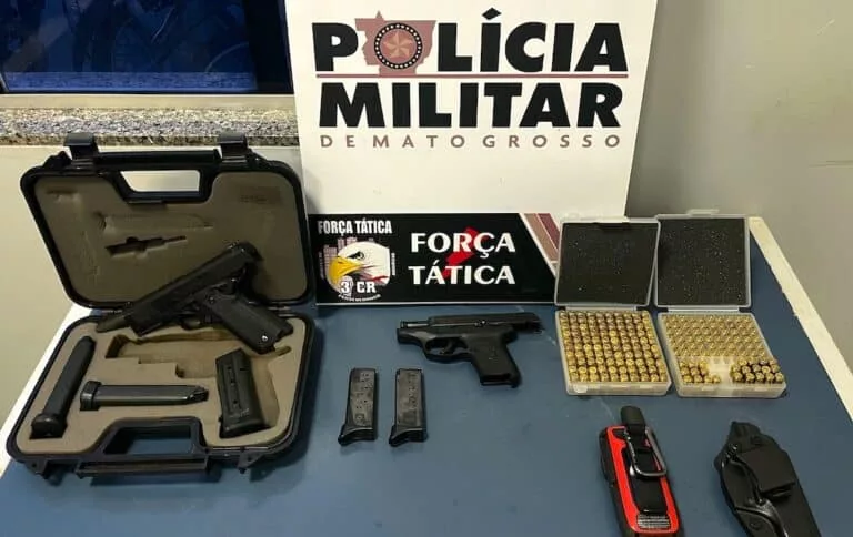 Homem ameaça outro com pistola durante briga e é preso em Sinop; duas armas apreendidas