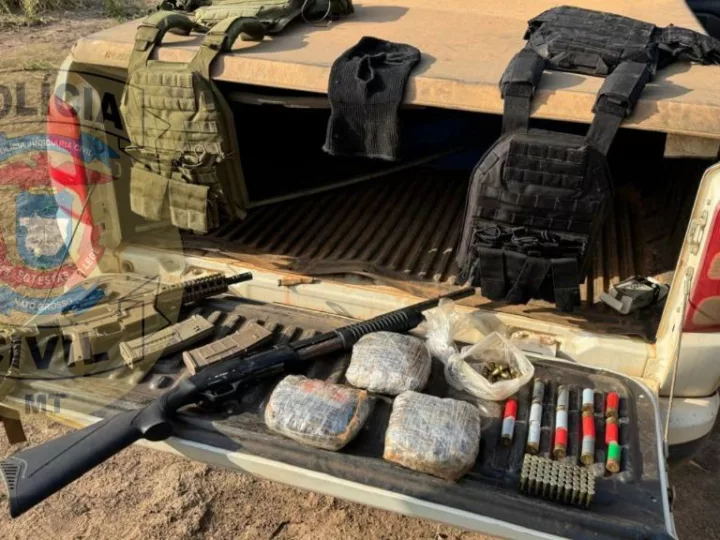 Polícias Civil e Militar apreendem armamentos pesados, munições e drogas em Cáceres