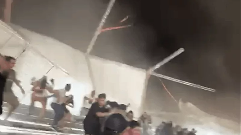 Ventos fortes arrancam cobertura de arquibancada em autódromo em Cuiabá; feridos e carros danificados