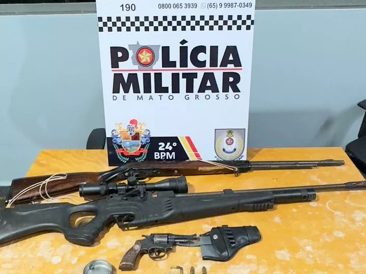 Polícia Militar apreende armas de fogo e munições e evita feminicídio em Cuiabá