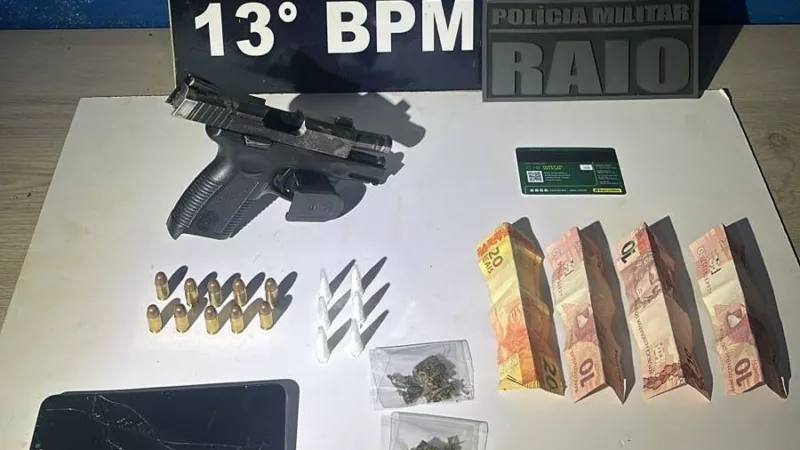 Polícia Militar prende facionado por porte ilegal de arma de fogo e tráfico de drogas