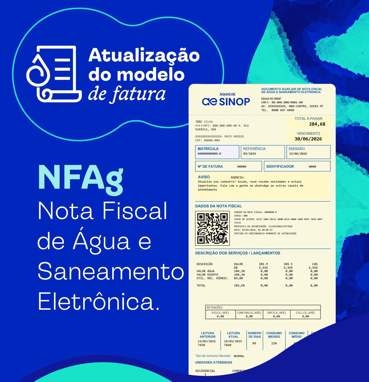 Águas de Sinop adota novo modelo de fatura para atender às novas diretrizes tributárias e reforça importância da atualização cadastral dos clientes