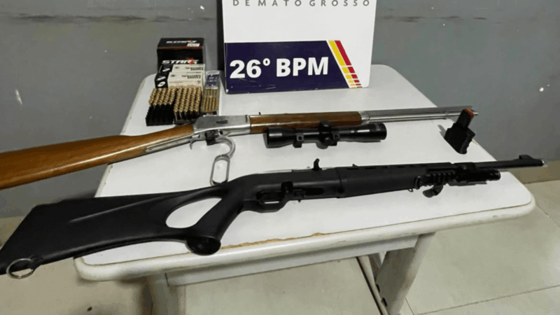 Homem é preso com armas e mais de 100 munições após denúncia de disparos em Nova Mutum