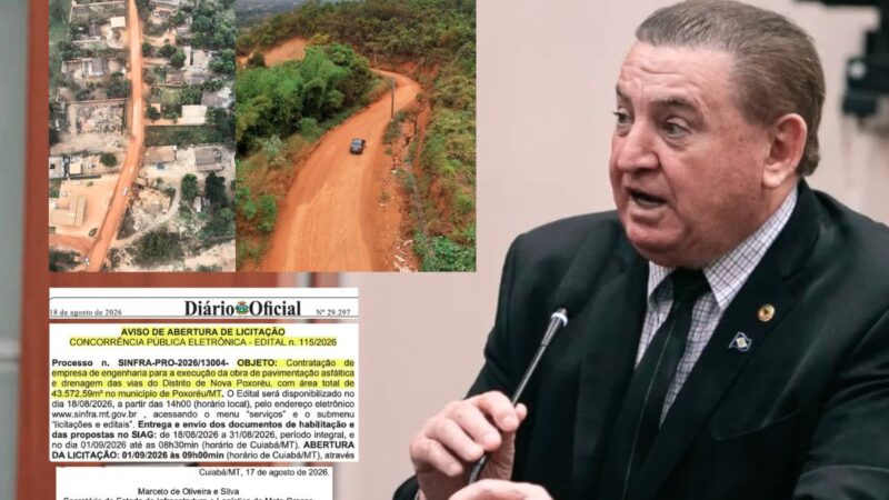 Vitória de Nininho: Governo do Estado publica licitação do asfalto entre Primavera do Leste e Nova Poxoréu