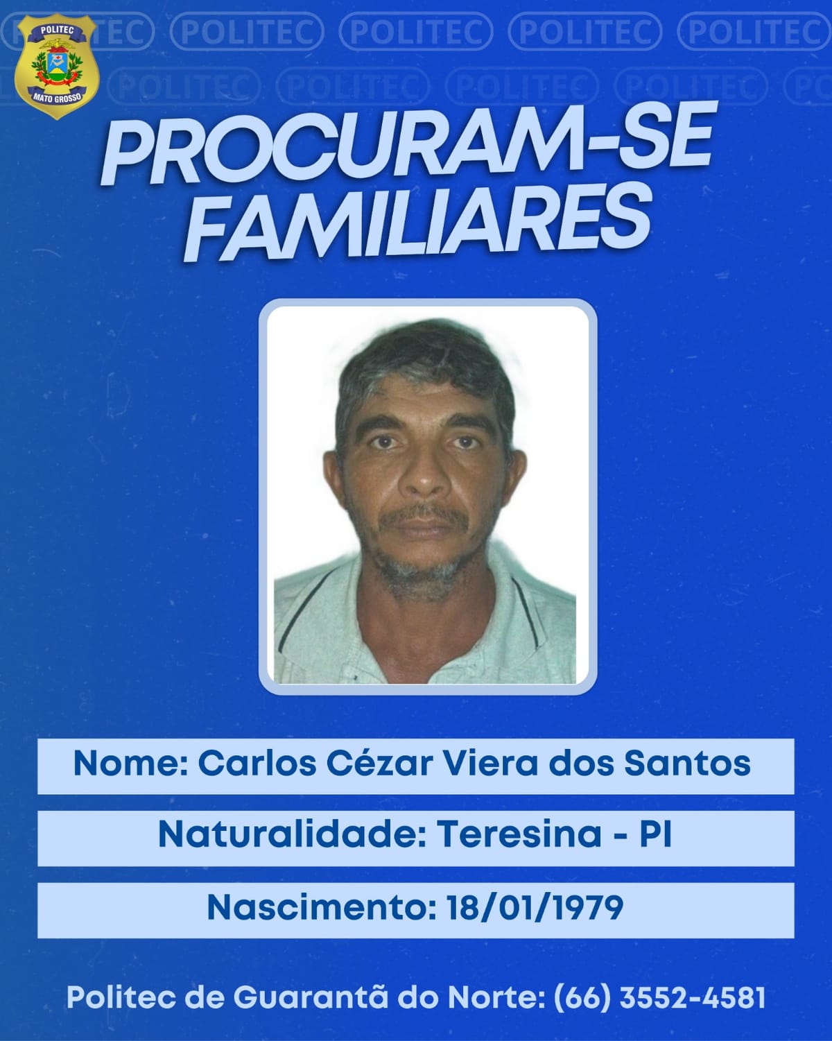 Politec de Guarantã procura familiares de garimpeiro encontrado morto em rio
