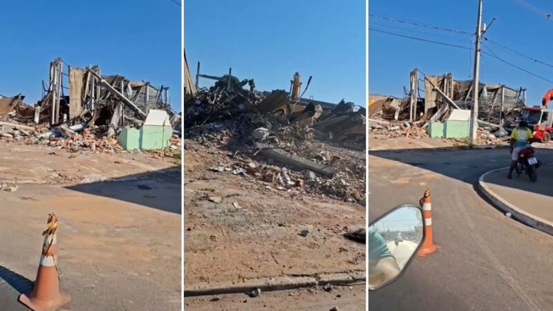 Predio da Educacao atingido por incendio comeca a ser demolido em VG