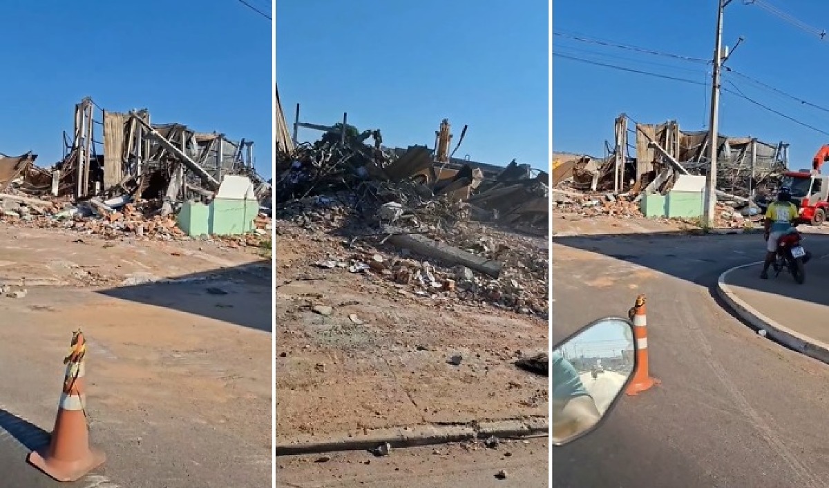 Predio da Educacao atingido por incendio comeca a ser demolido em VG