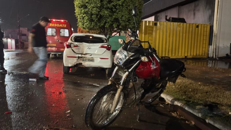 Motociclista colide na traseira de carro e é projetado sobre o veículo em Lucas do Rio Verde
